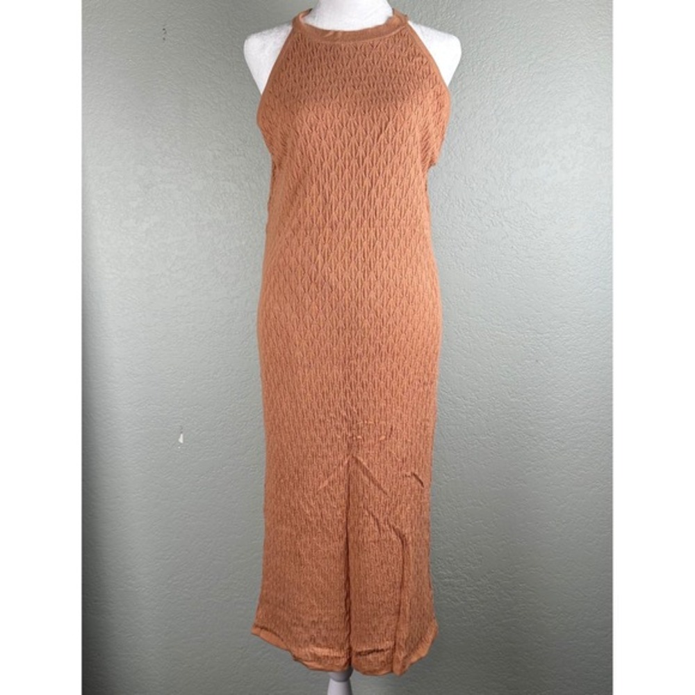House of Harlow 1960 Midi Dress Women Sz L Peach Halter Knit Boho Coastal Resort